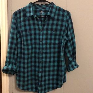 St John’s Bay turquoise black flannel LN PETITE m